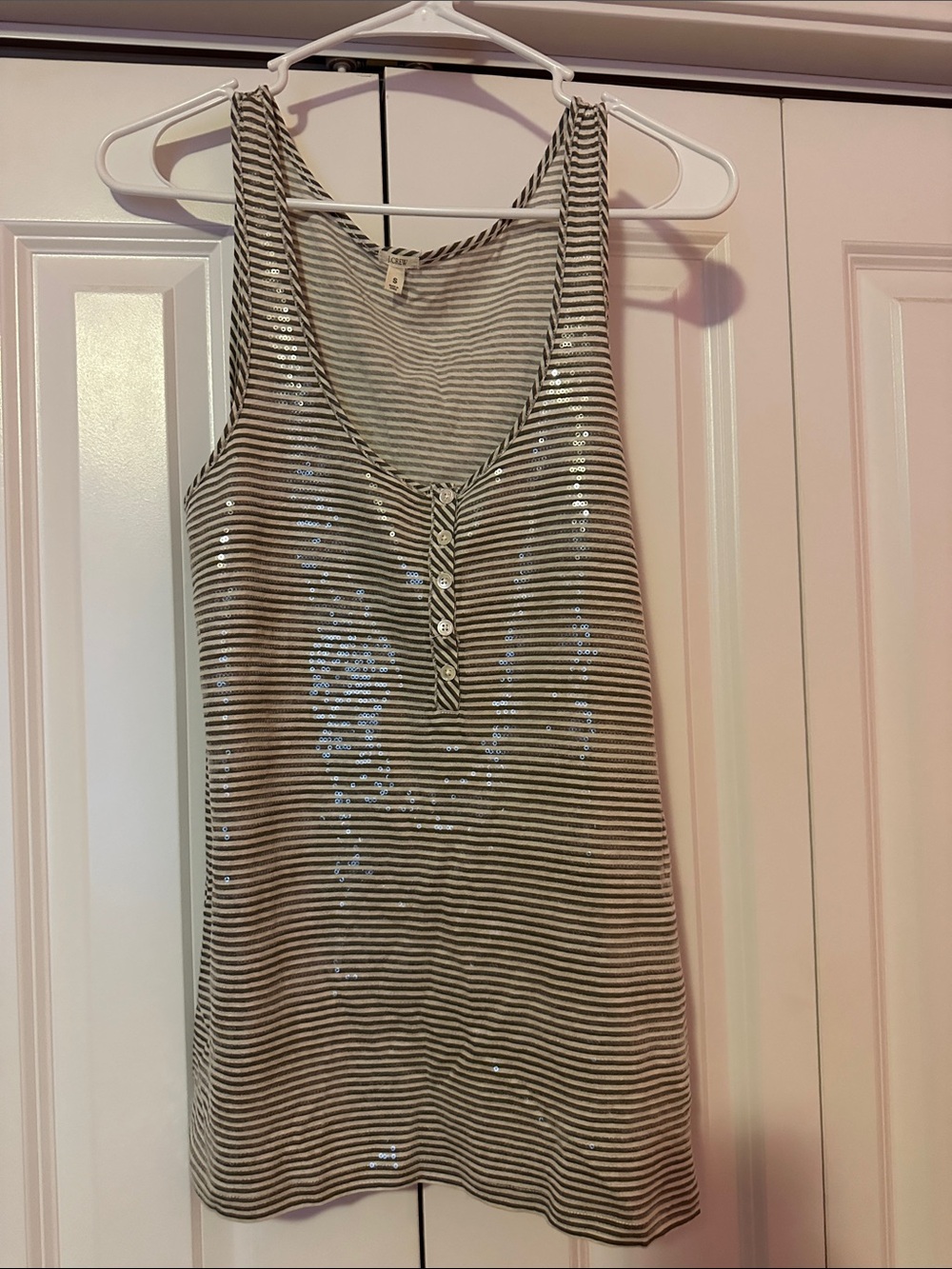 J. Crew Black & White Striped Sequin Tank